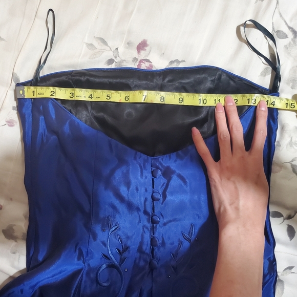 Embroidered Royal Blue Full Length Formal Strapless Dress - Picture 11 of 12